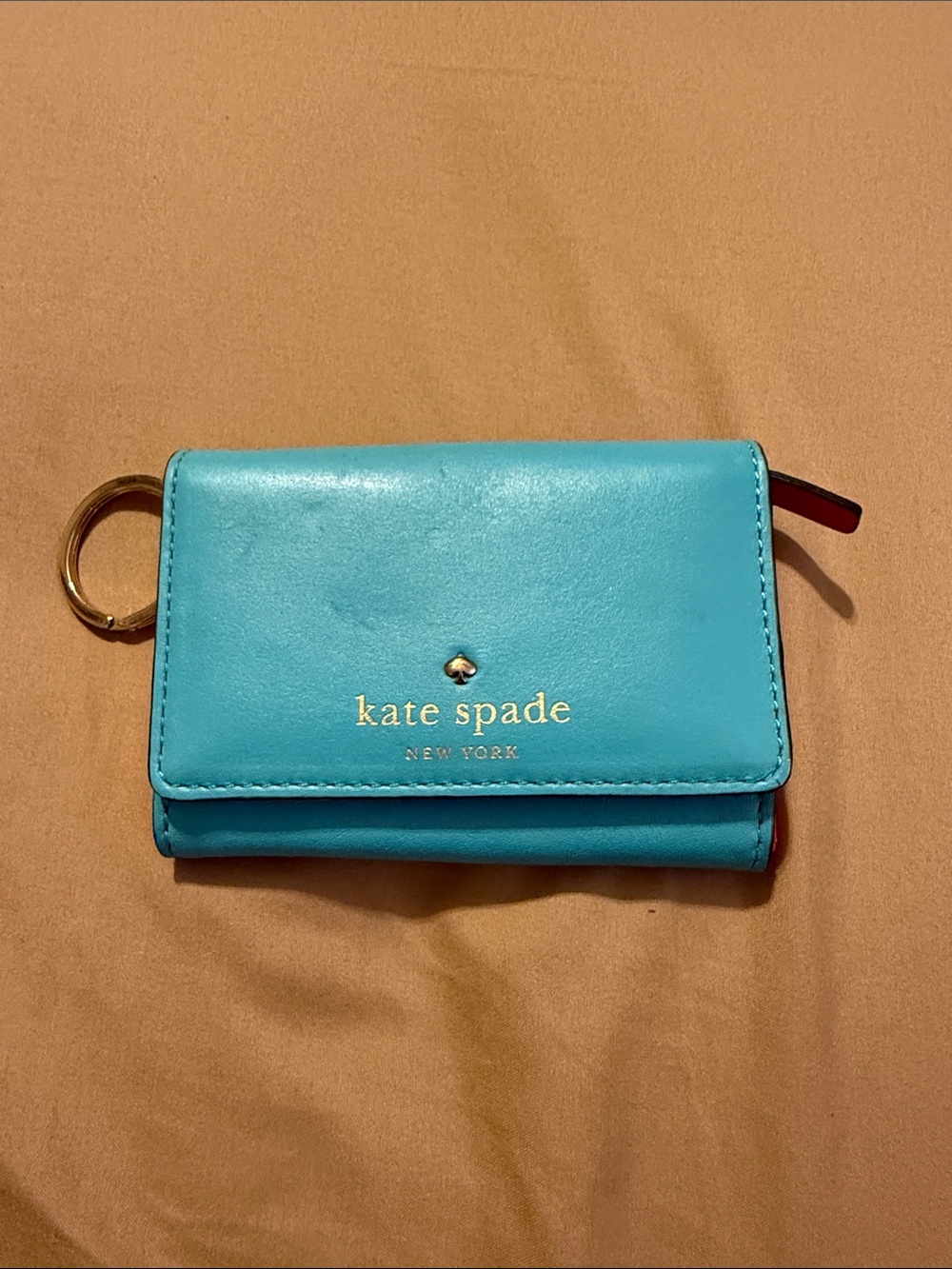 kate spade Turquoise Leather Key & Card Holder with Gold Ring